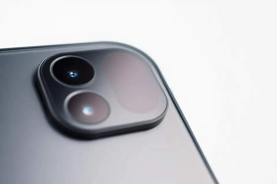 Illustrative macro close-up of a smartphone rear camera glass