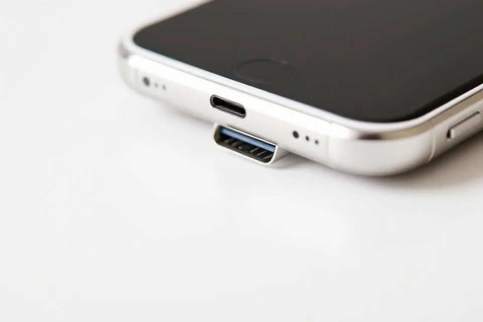 Illustrative macro close-up of a smartphone USB-C charging port